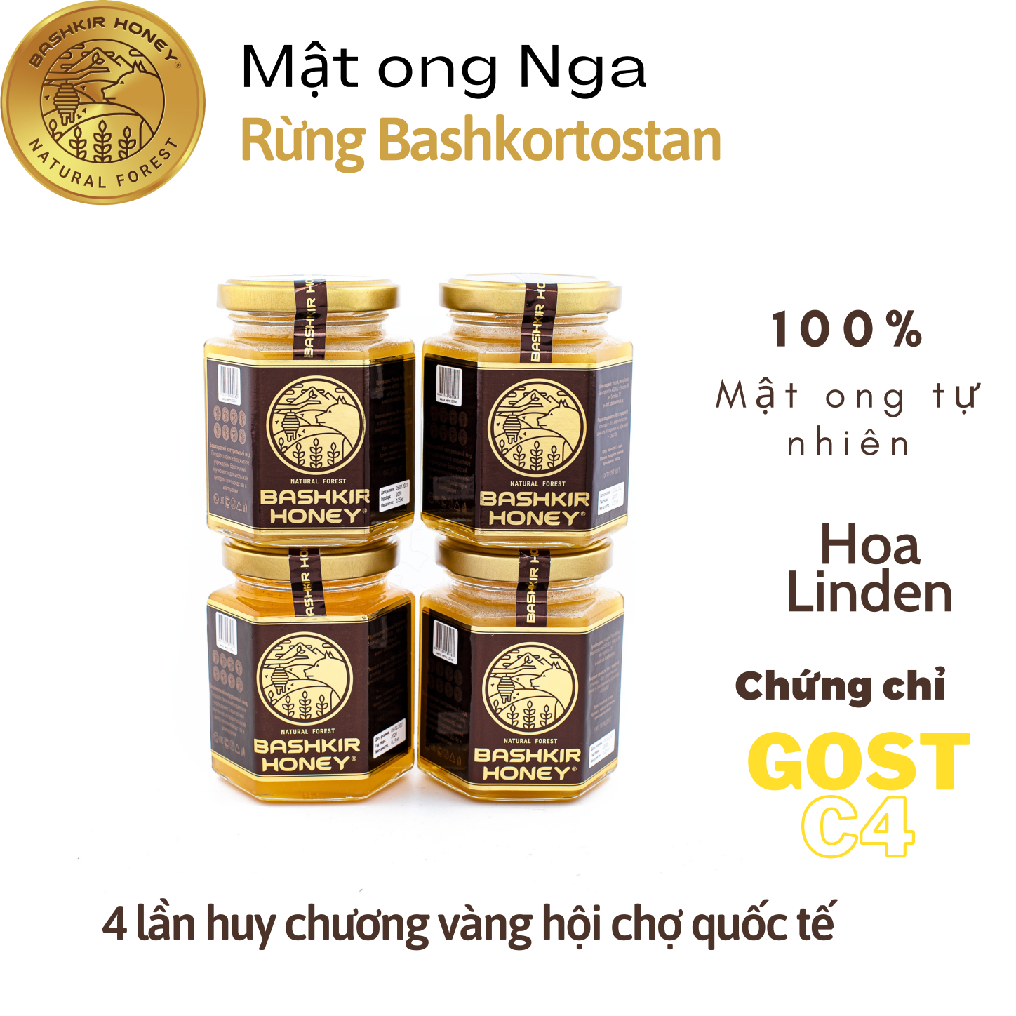 Mật ong nguyên chất tự nhiên bashkir honey cao cấp từ nga - 4 lọ