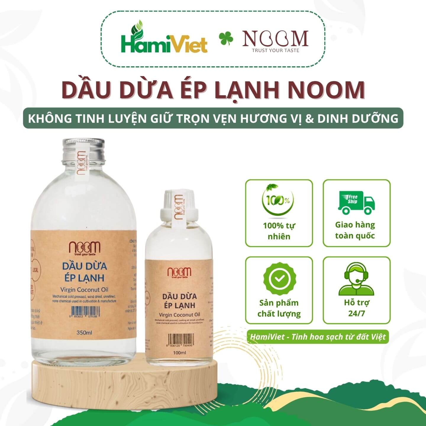 Dầu dừa ép lạnh Noom nguyên chất từ thiên nhiên - Virgin Coconut Oil Noom