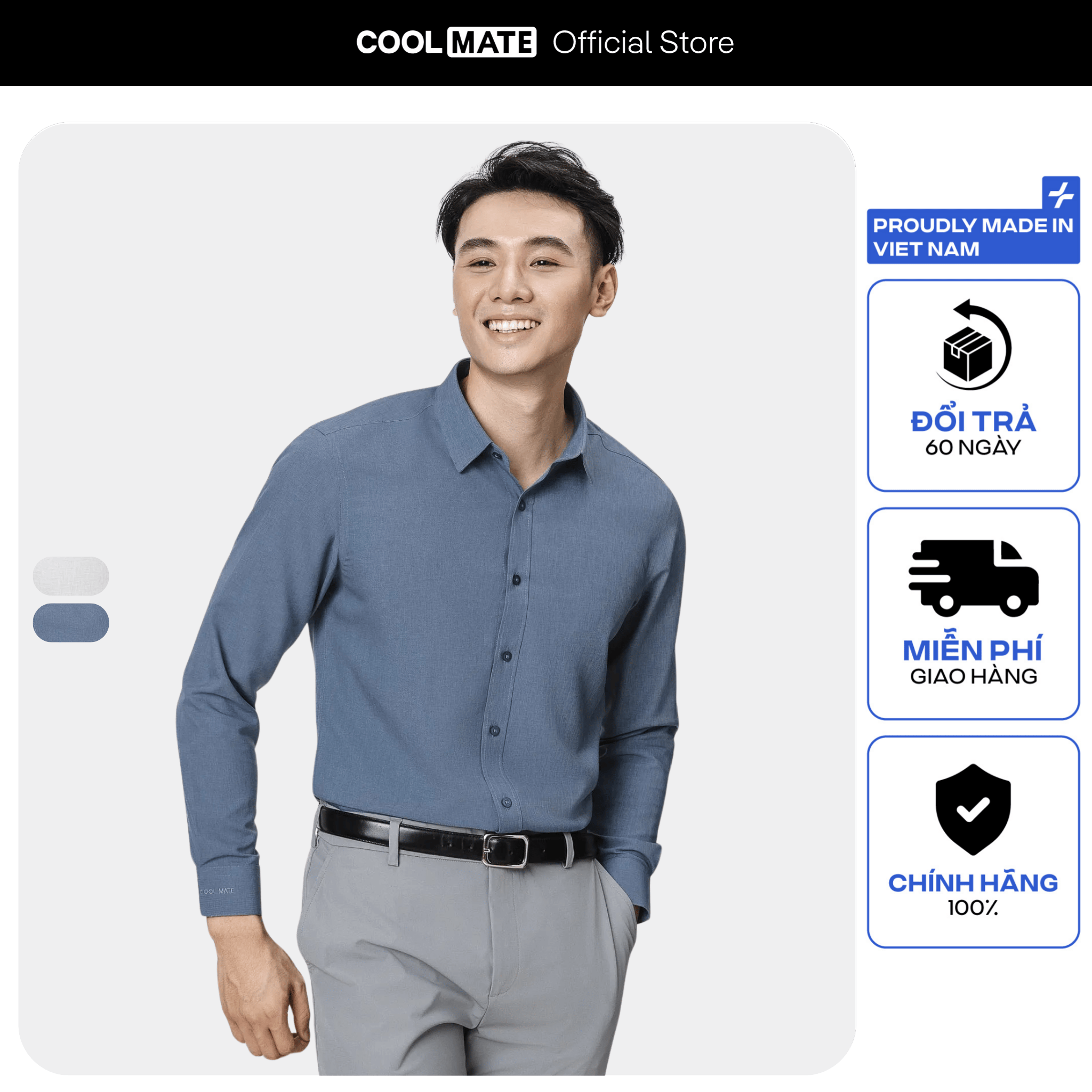 Áo sơ mi nam dài tay Café-DriS khử mùi hiệu quả, Áo mặc Tết Coolmate