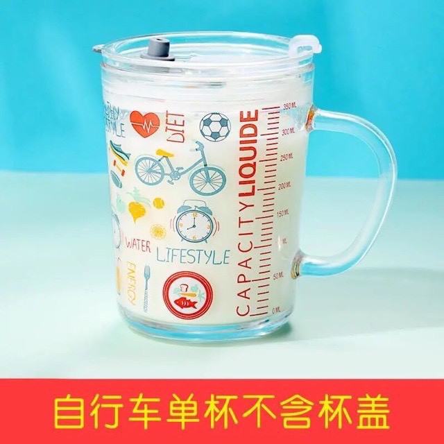 CỐC PHA SỮA THUỶ TINH CHIA VẠCH SIÊU TIỆN LỢI CÓ NẮP VÀ ỐNG HÚT CHO BÉ