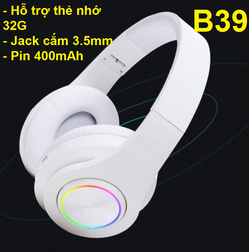 Tai phone chụp tai bluetooth 5.0 cao cấp B39 - Hỗ trợ thẻ nhớ pass mạnh (hàng nhập)