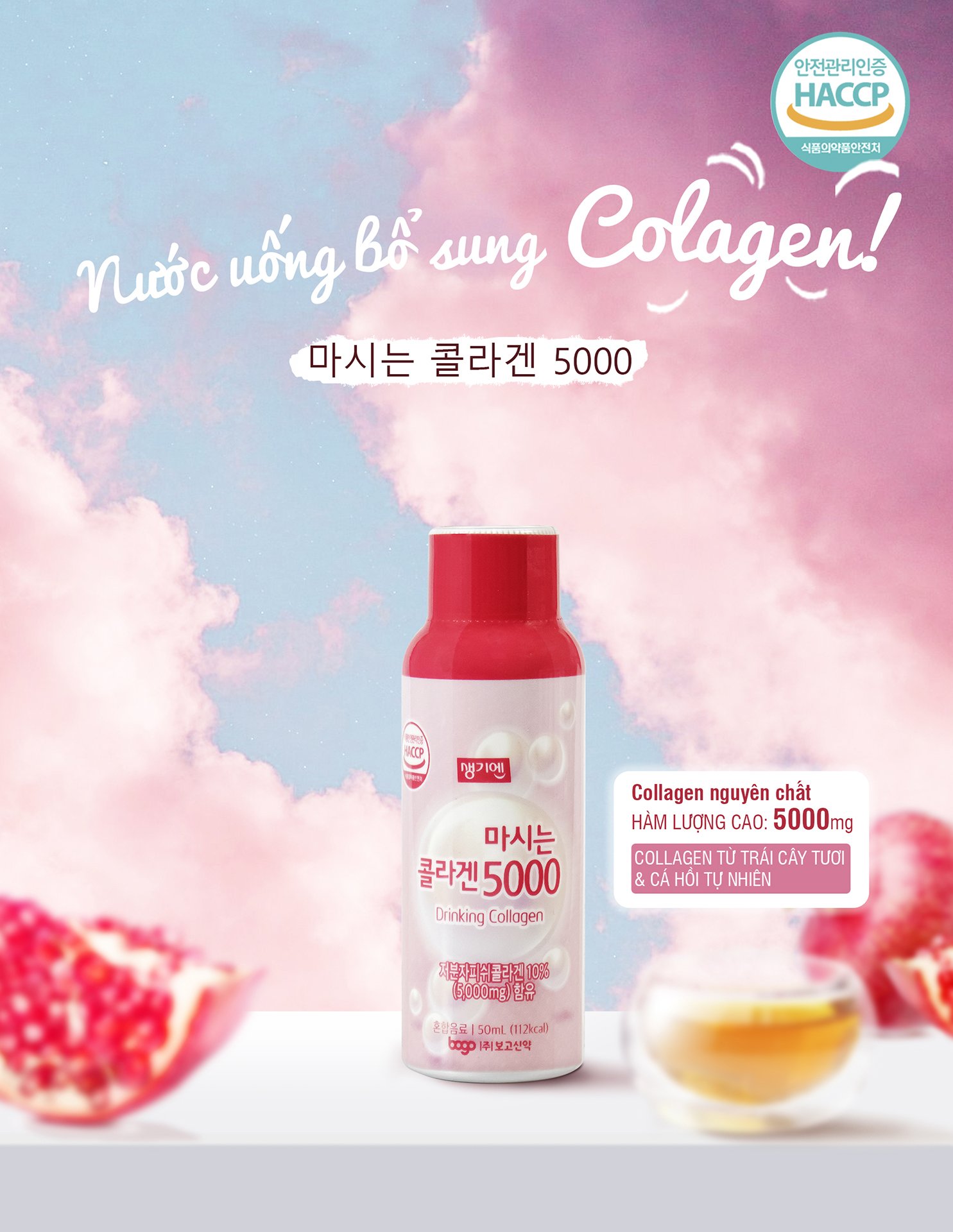 Nước Uống Collagen Dưỡng Trắng Chống Lão Hóa Bogo 5000 Hàn Quốc Hộp 8 Chai