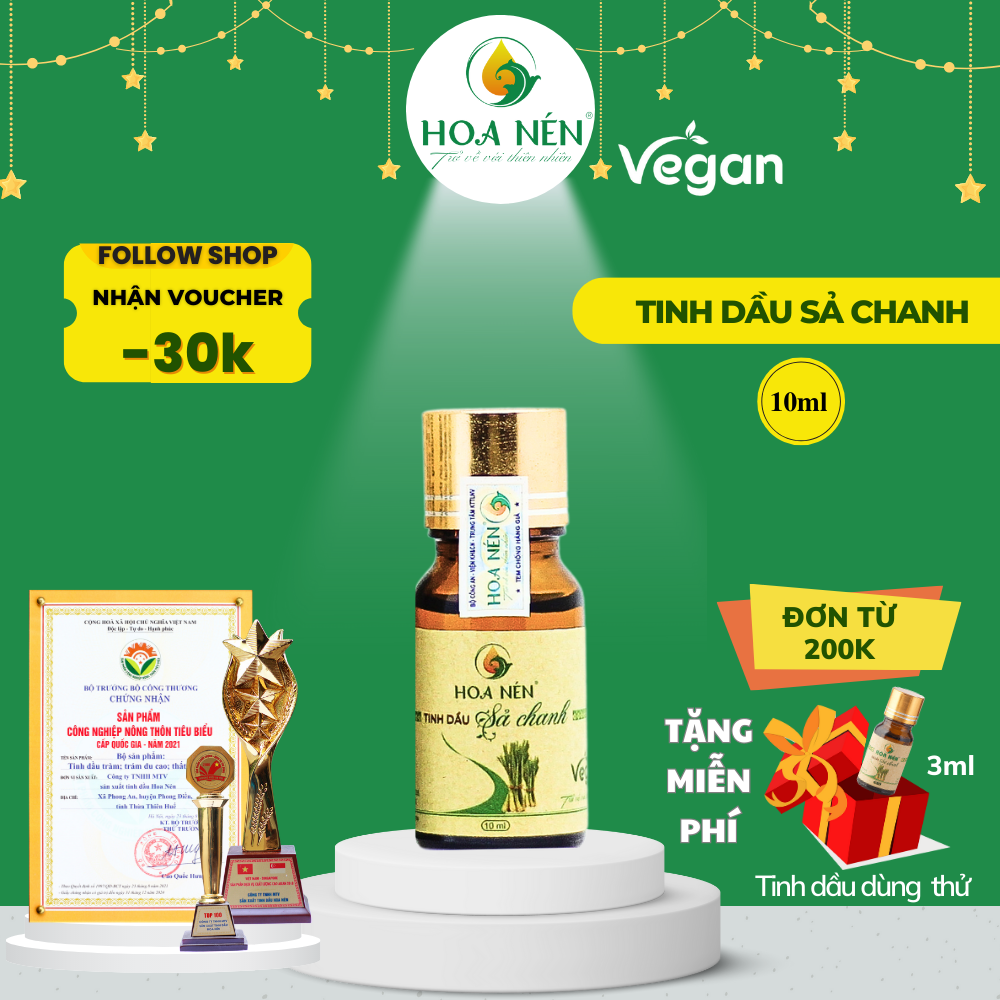 Chính hãng- tinh dầu sả chanh nguyên chất 10ml - hoa nén - đuổi muỗi, khử mùi, giảm cảm lạnh