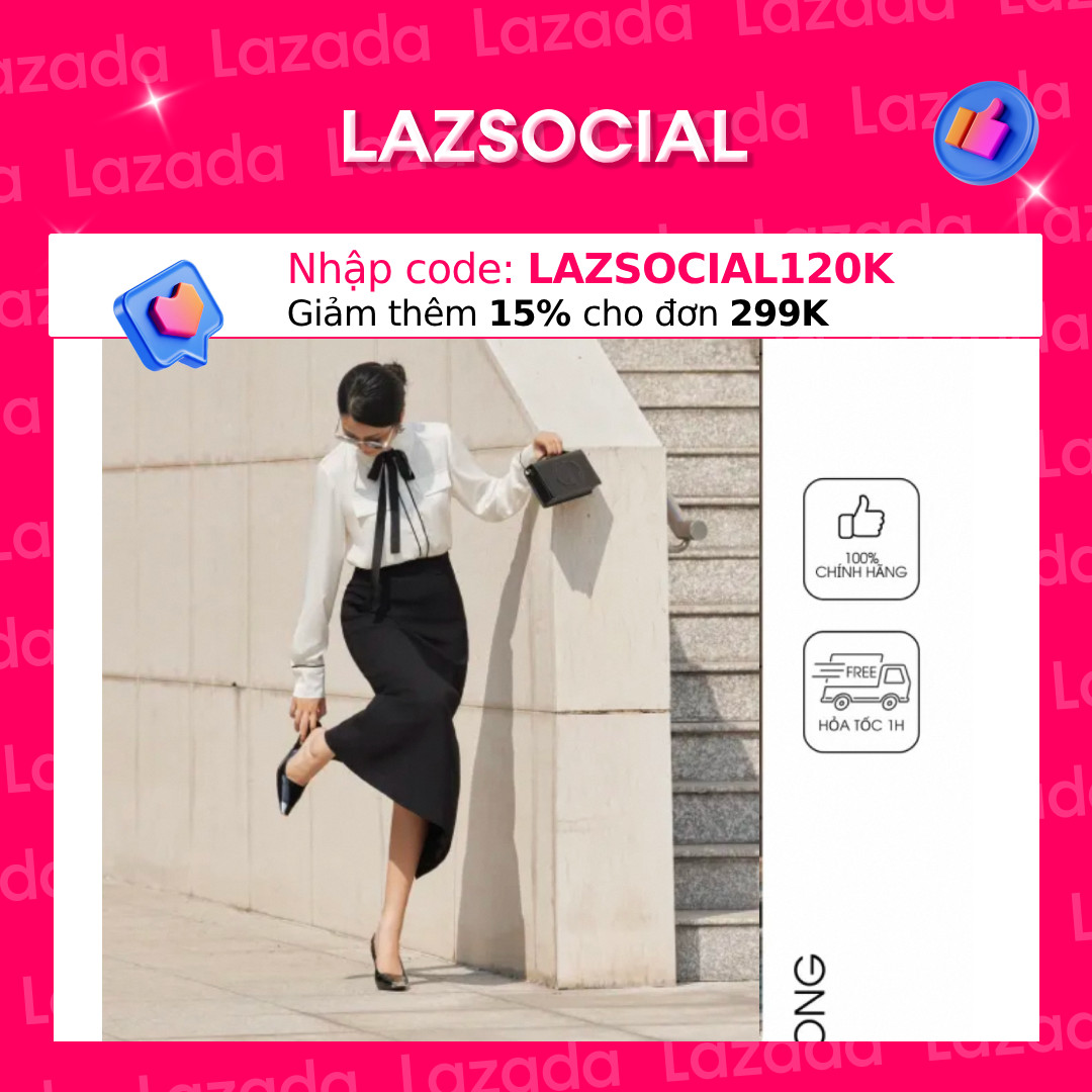 [ Nhập LAZSOCIAL33 giảm 15% tối đa 100K] Áo sơ mi lụa nắp túi phối nơ đen HUONG BOUTIQUE BSSM37