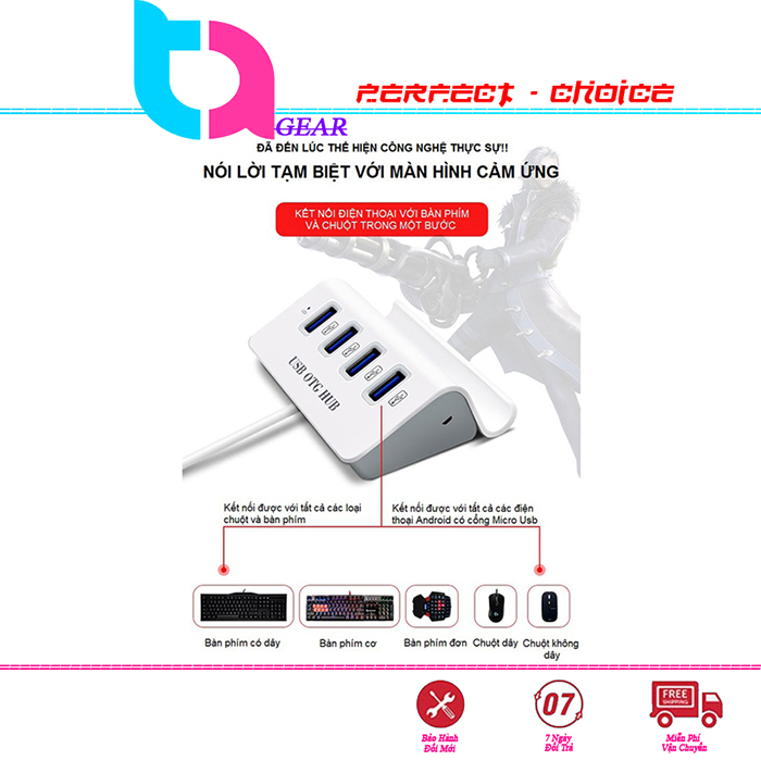 Hub usb otg kết nối chuột, bàn phím với điện thoại android chơi game mobile