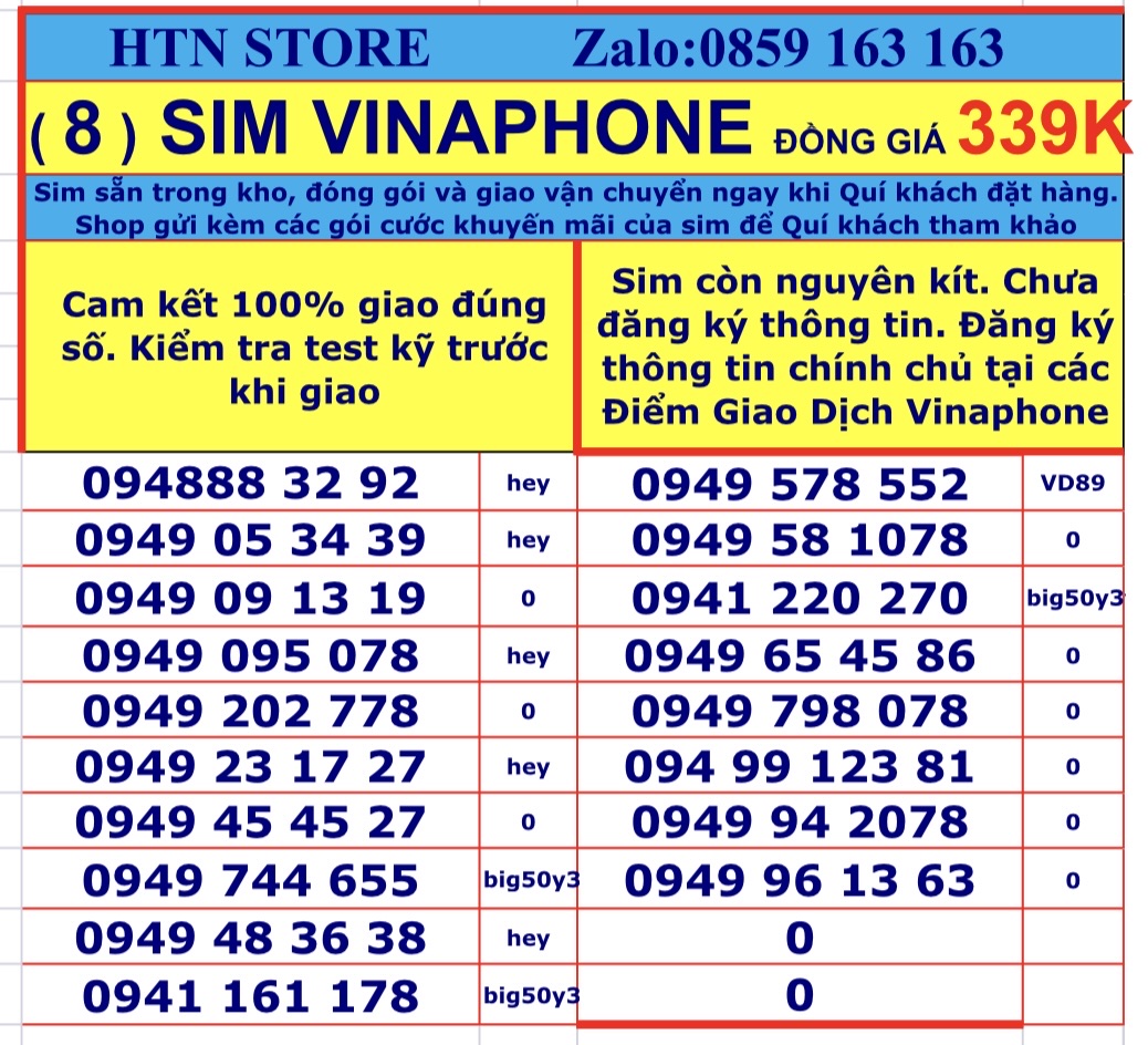 Sim vinaphone số đẹp giá rẻ đồng giá 339k - sim trả trước