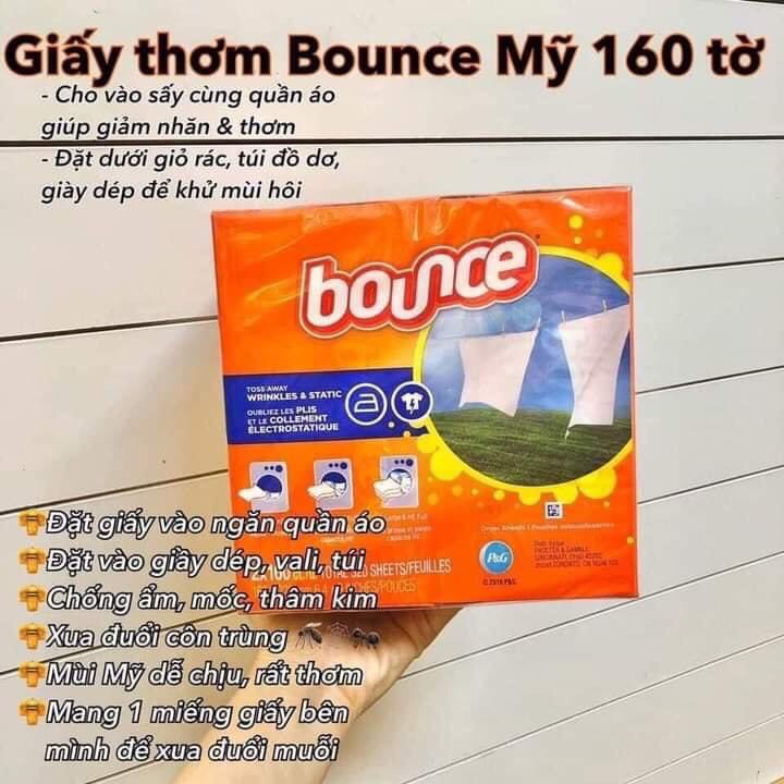 Giấy thơm dùng cho máy sấy, ướp quần áo Bounce xuất xứ Mỹ 160 tờ
