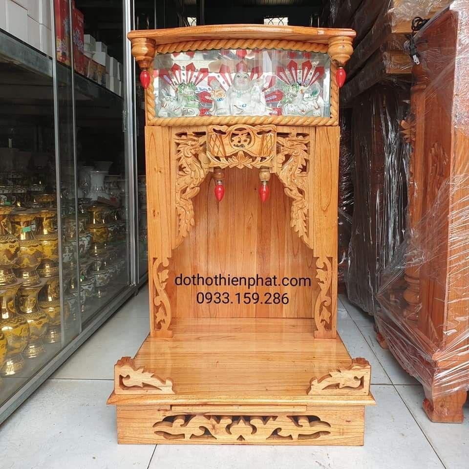 Bàn thờ thần tài ông địa gỗ xoan ngang 48cm hộp điện tử