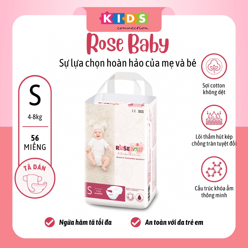 Bỉm tã dán ROSE BABY size S (56 miếng)