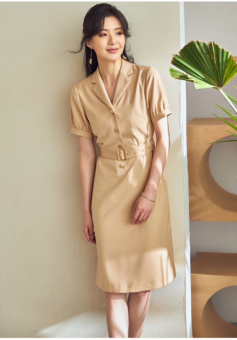 Đầm cổ vest dáng A tay ngắn nhỏ phồng