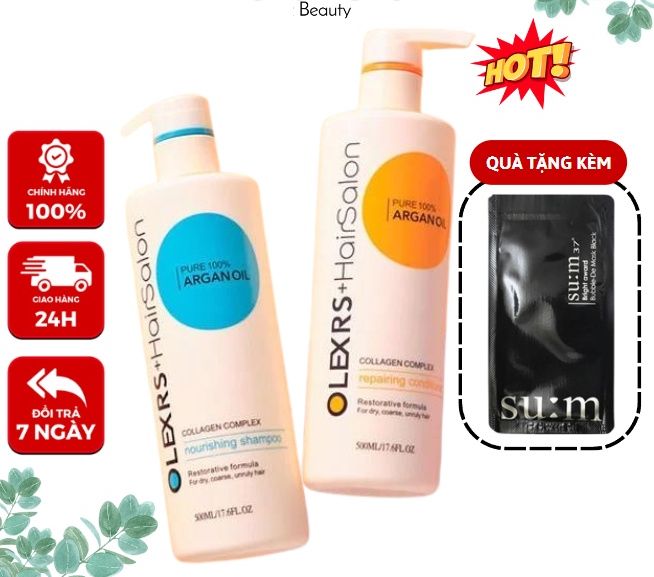 Cặp Dầu Gội Xả Olexrs Argan Oil Collagen Hair Salon 960ml - Cặp Dầu Gội Olexrs phục hồi Tóc Khô Hư Tổn giảm gẫy rụng