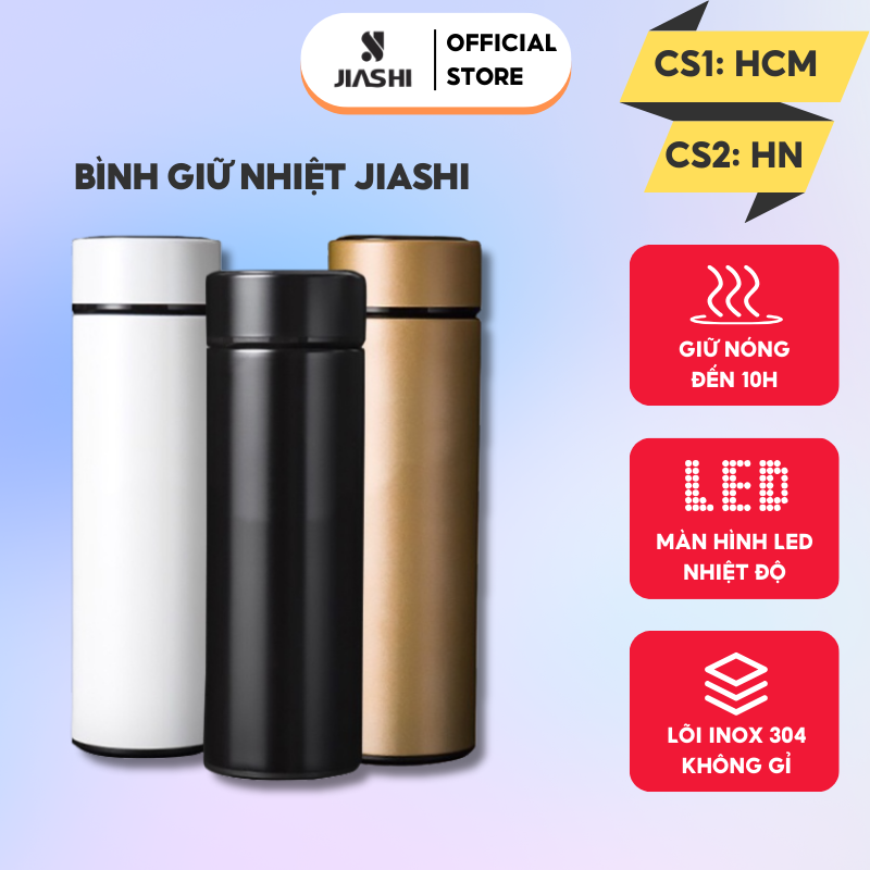 Bình giữ nhiệt JIASHI 500ml cảm ứng thông minh hiển thị nhiệt độ trên màn hình LED bằng thép không gỉ 304 giữ nhiệt 10 tiếng BGN01