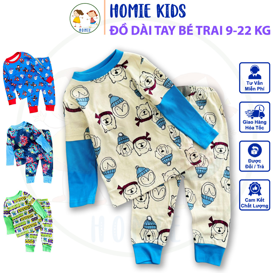 Bộ dài tay bé trai 922 kg set đồ thu đông quần áo trẻ em vải thun cotton bozip đẹp họa tiết hình in cá tính Homie Kids