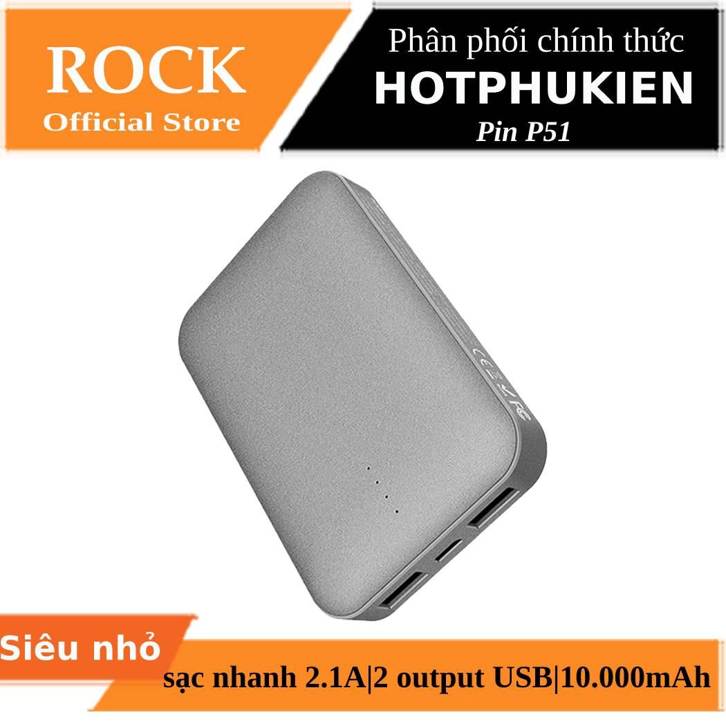 Pin sạc dự phòng mini hỗ trợ sạc nhanh dung lượng 10.000 mAh Hiệu Rock P51 - - Phân phối bởi Hotpukien