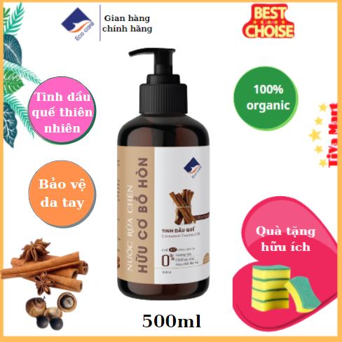 [Chính Hãng] Nước Rửa Chén Bát Hữu Cơ Bồ Hòn ECOCARE 500ml Tinh Dầu Quế, An Toàn Cho Da Nhạy Cảm Và Bà Bầu- TiVa Mart