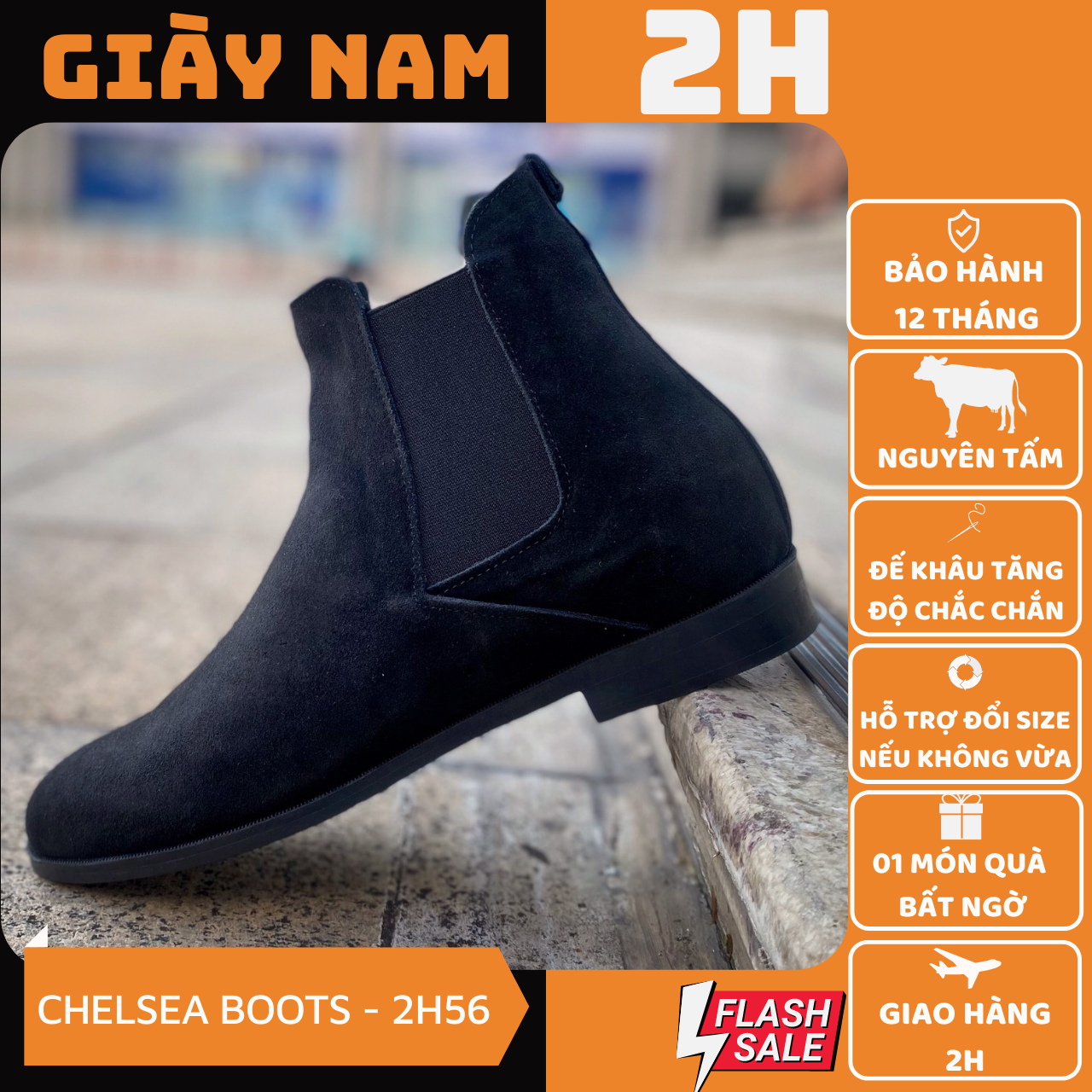 giày chelsea boot cổ cao da bò lộn 2H - 56