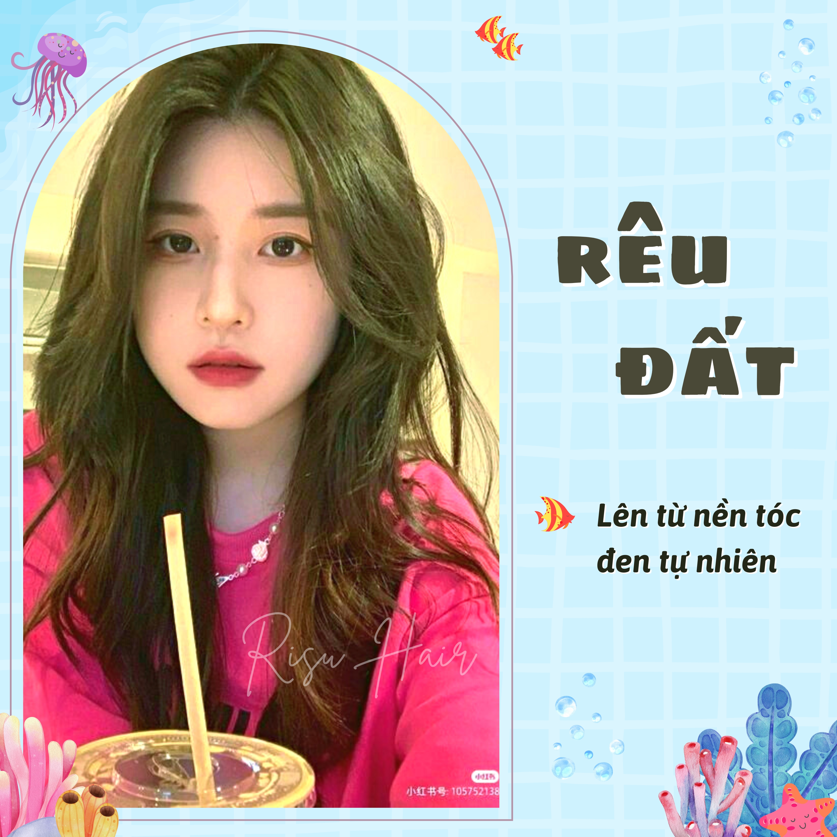 Thuốc nhuộm tóc màu rêu đất, lên từ nền đen tự nhiên, không tẩy - risu hair.