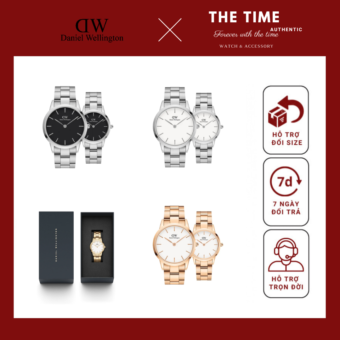 Đồng hồ nam nữ dw daniel wellington iconic link mặt tròn dây thép cao cấp full box