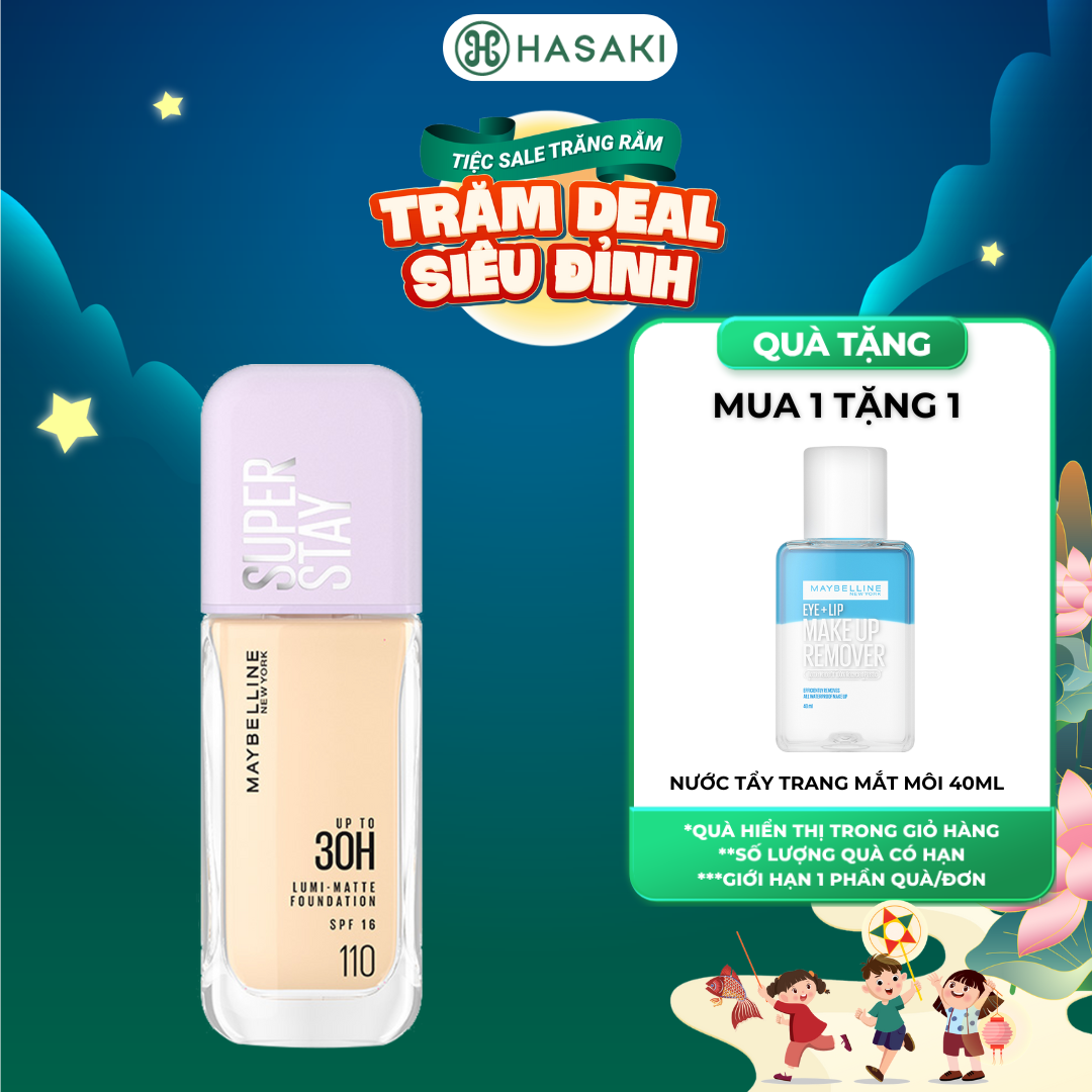 [MUA LÀ CÓ QUÀ] Kem Nền Maybelline Bắt Sáng Che Phủ Siêu Nhẹ 35ml Superstay Up To 30H Lumi-Matte Foundation SPF16 PA+++ Hasaki Sản Phẩm Chính Hãng