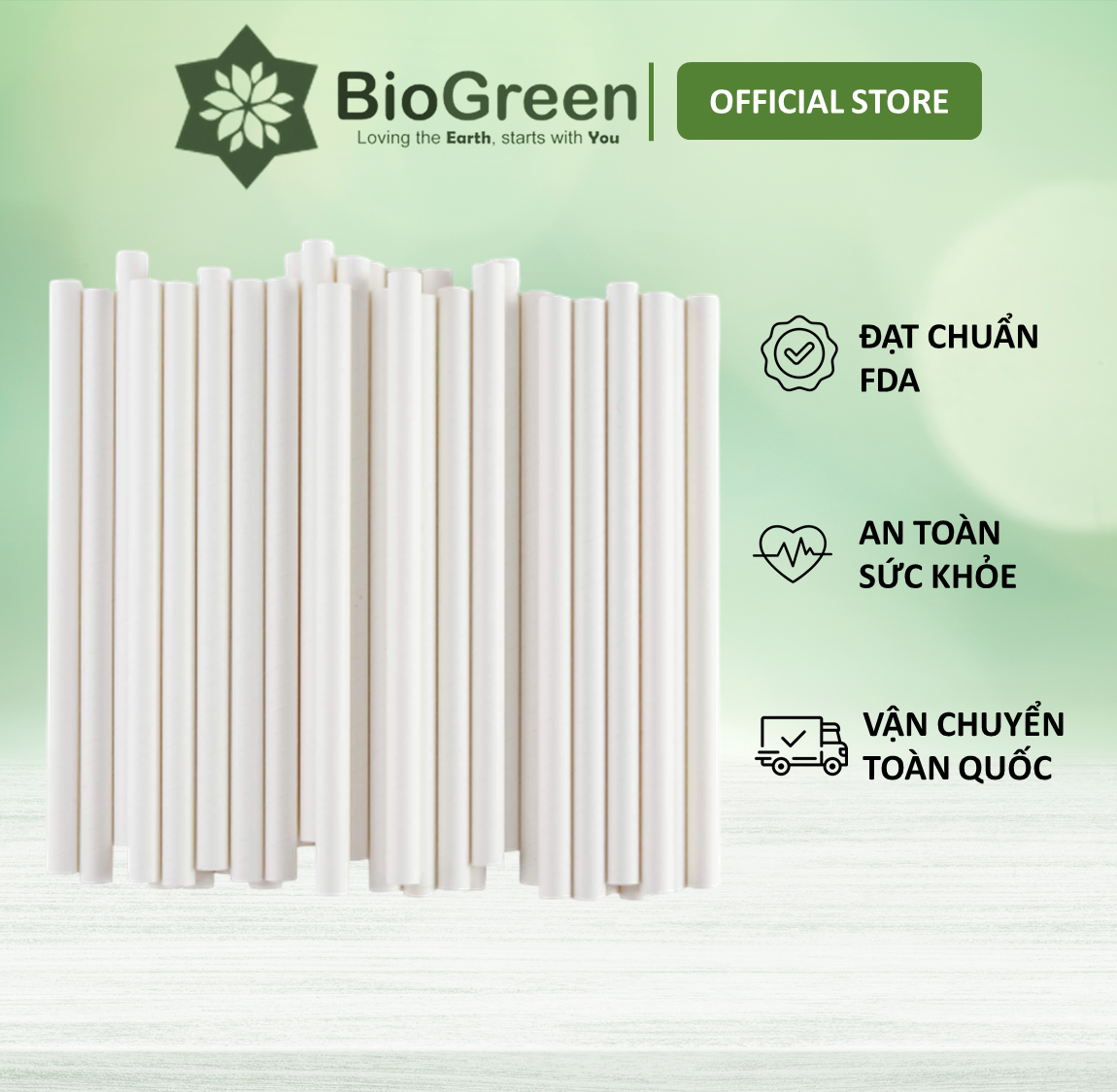 50 ống hút giấy phi 10, phi 12 biogreen 3 lớp ống hút trân châu, sinh tố, smoothie