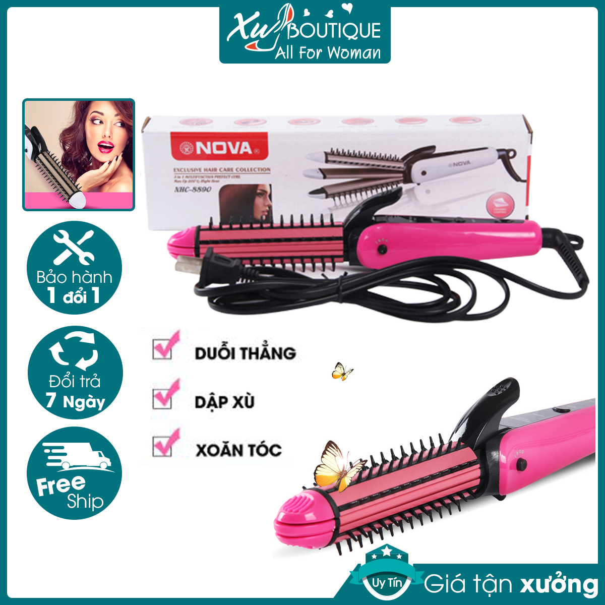 Lược, Máy Điện NOVA Ép, Duỗi, Uốn, Dập Xù Tóc Hàn Quốc Đa Năng Tạo Kiểu 3 In 1 Chuyên Dụng