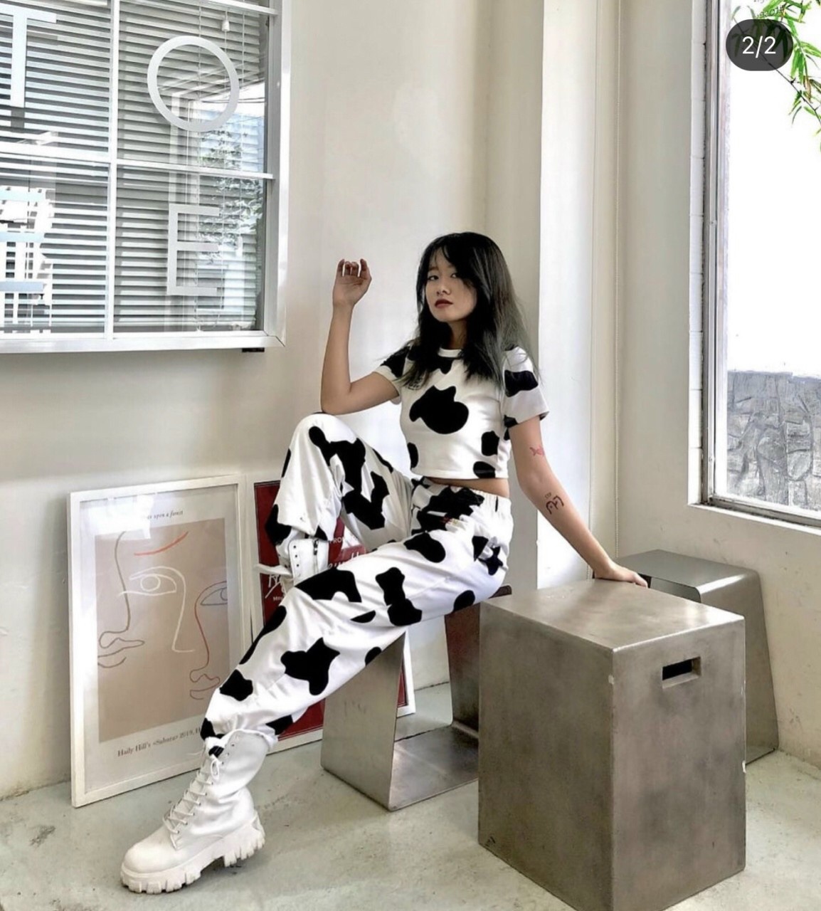 Áo croptop họa tiết bò sữa mẫu mới cực hot trend, mặc đi chơi siêu dễ thương, áo thun nữ ôm body