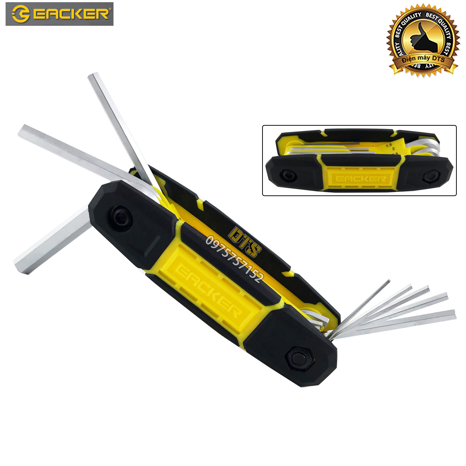 Bộ lục giác gập thép CR-V 6150 Eacker, Kapusi 8 chi tiết 1.5mm – 8mm, bộ khóa lục giác xếp 8 trong 1 hệ mét đa năng chuyên nghiệp, bộ lục giác gấp gọn, bộ lục giác xịn