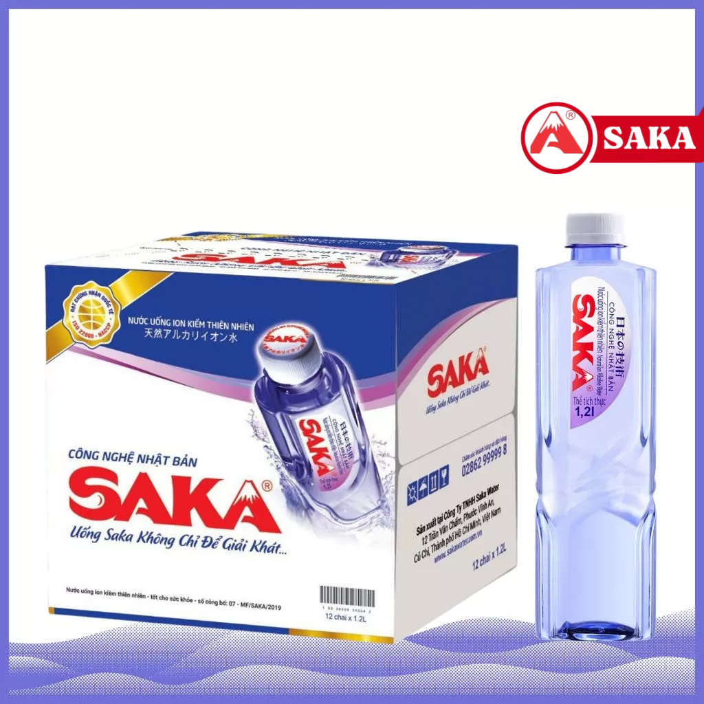 Thùng 12 Chai Nước Uống Ion Kiềm Đóng Chai Saka 1200ml - Nước uống Detox với Công Nghệ Điện Phân Ion Kiềm Nhật Bản
