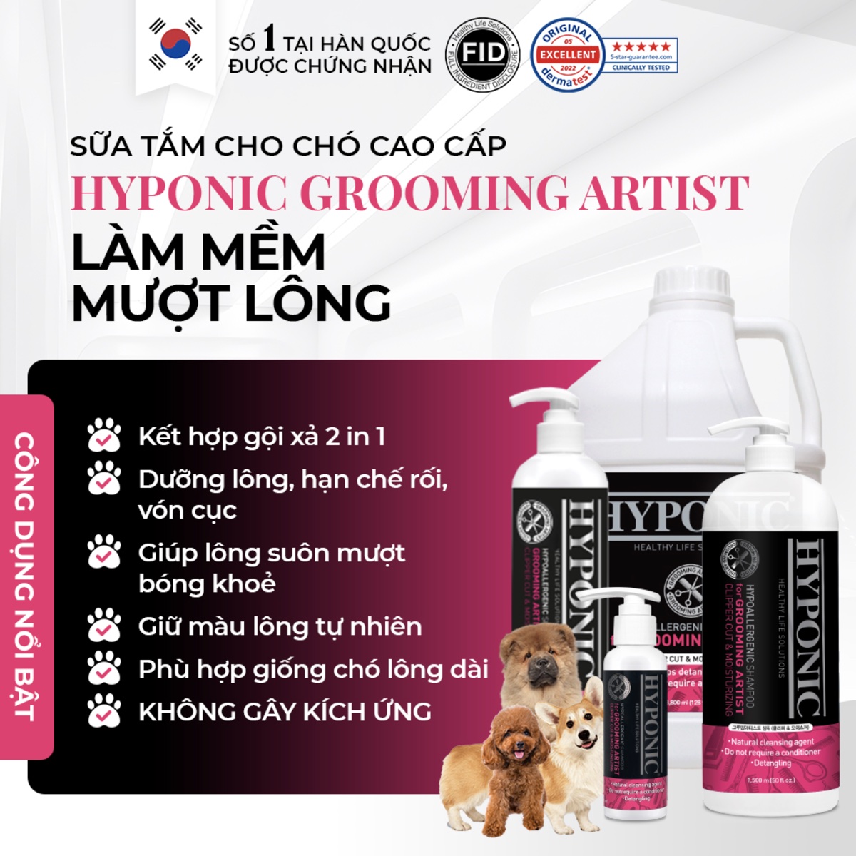 Sữa tắm cho chó HYPONIC Grooming Artist làm mềm mượt lông