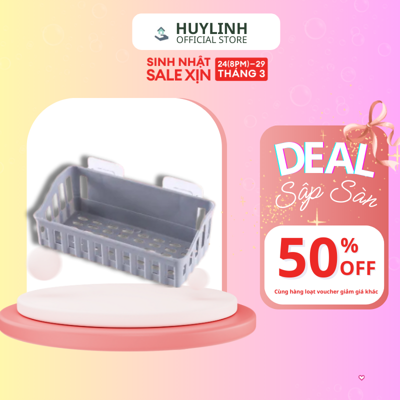 Giá nhựa để đồ nhà tắm, kệ nhà tắm, giá để đồ nhà bếp dán tường dạng đan lưới, dụng cụ nhà tắm, dụng cụ nhà bếp, Huy Linh (GDL04)