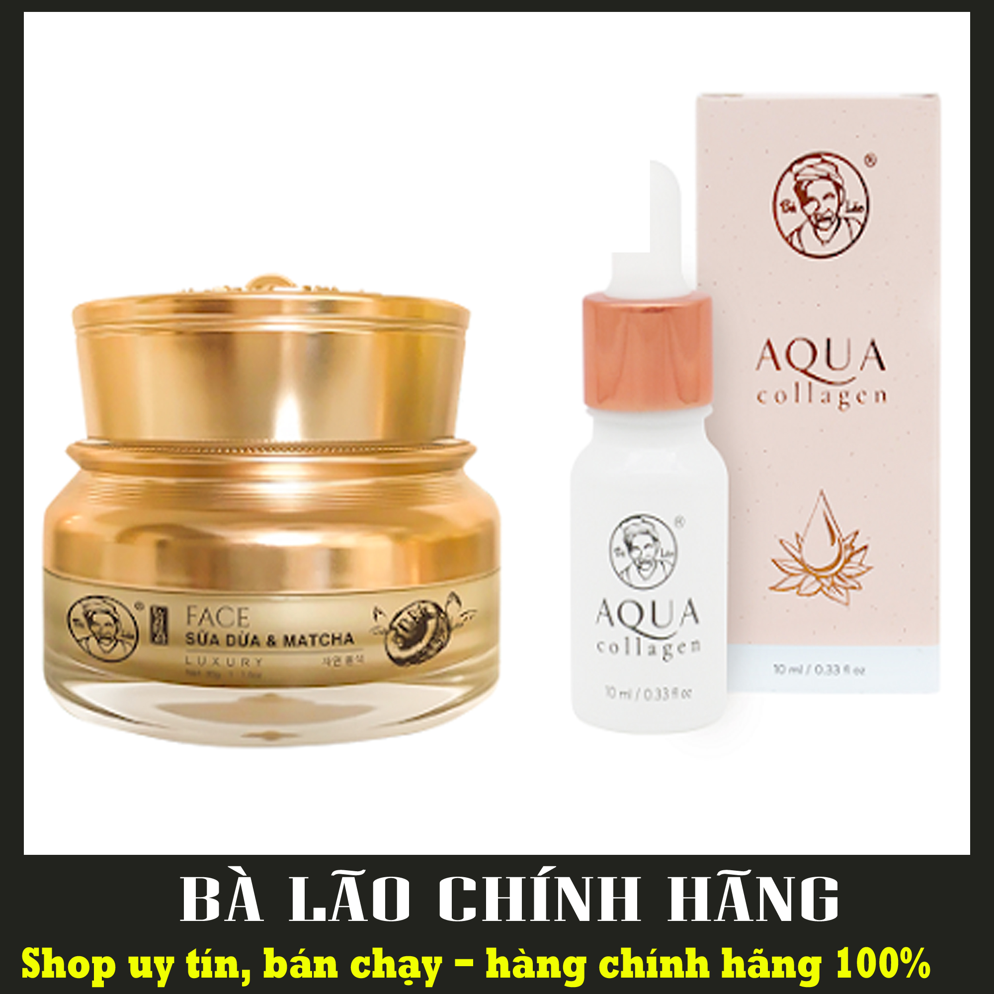 Chính hãng - combo dưỡng da - aqua collagen và kem face bà lão 20gr
