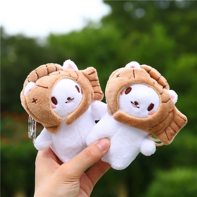 Móc khoá mèo bông đội nón cá