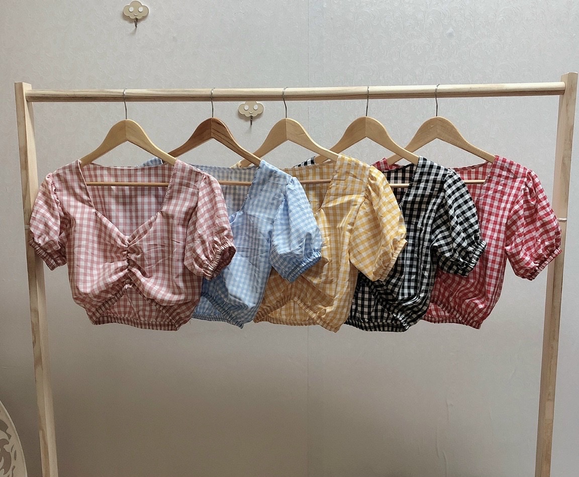 Áo croptop baby hot girl kiểu karo sọc croptop form dưới 50 kg