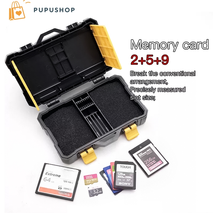 Pupushop hộp đựng lưu trữ bảo quản phụ kiện thẻ nhớ pin máy ảnh chống va đập chống thấm nước chất liệu nhựa abs
