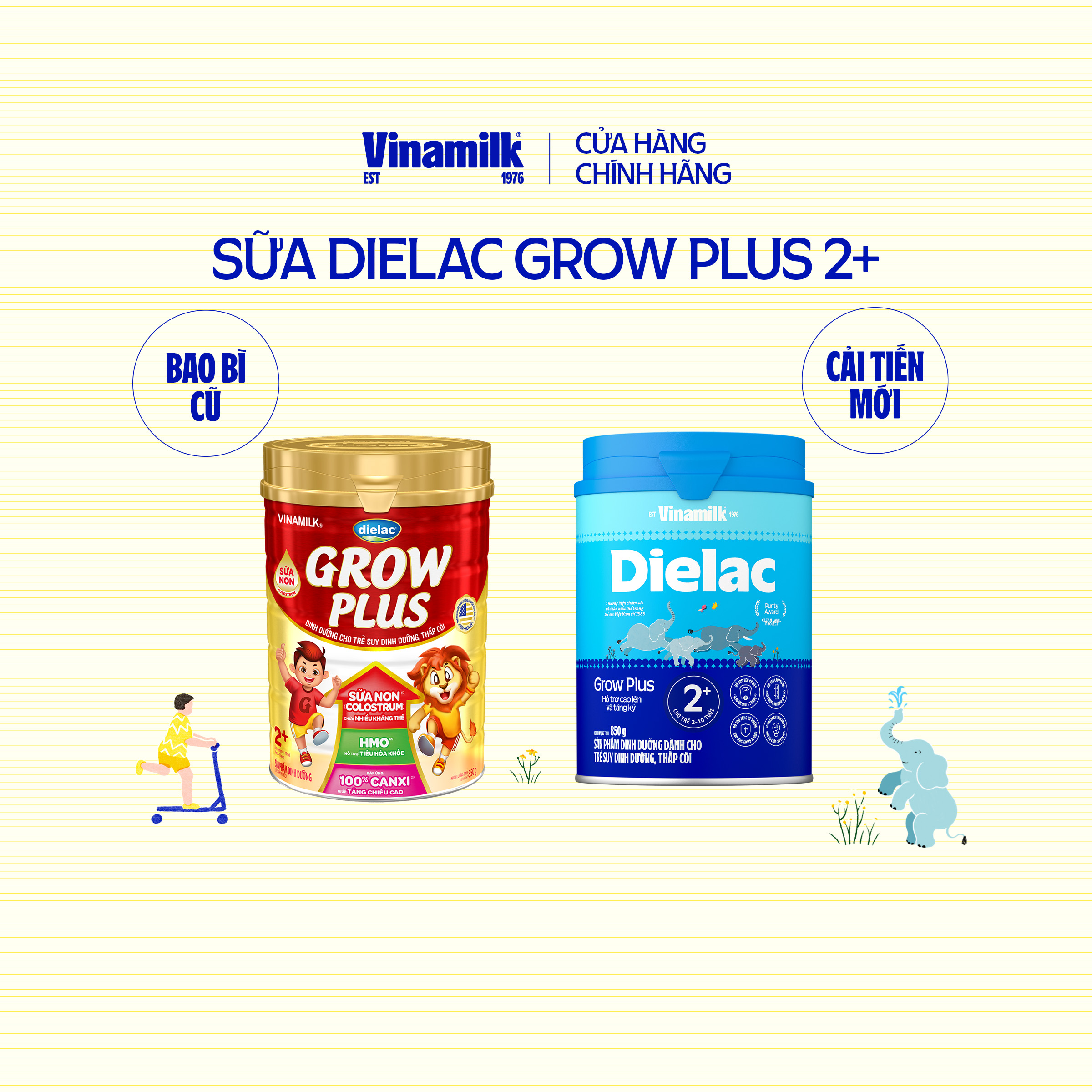 Sữa Non Vinamilk Dielac Grow Plus 2+ HT 850g (Sữa bột cho Trẻ Từ 2 - 10 Tuổi) - Tăng cân cao khỏe, hỗ trợ Bé suy dinh dưỡng, thấp còi