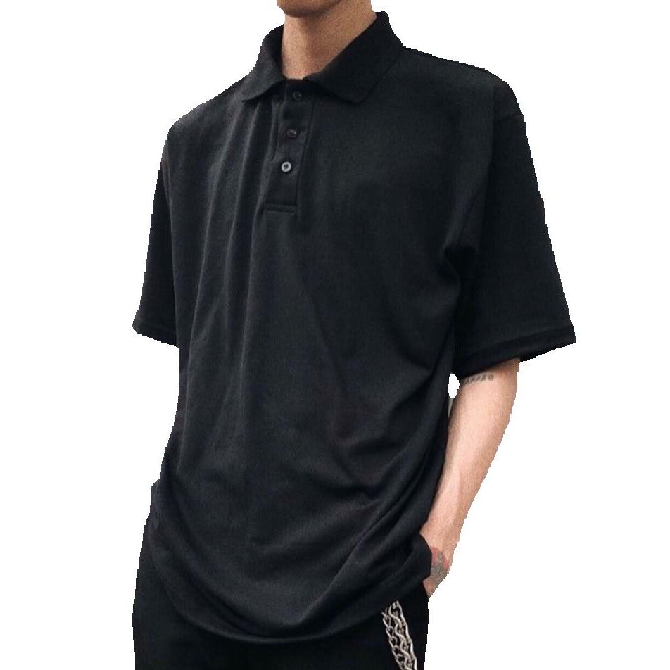 Áo Thun Polo Trơn Tay Lỡ Màu Đen Dáng Rộng Nam Nữ Polo Basic Unisex Ulzzang - MM