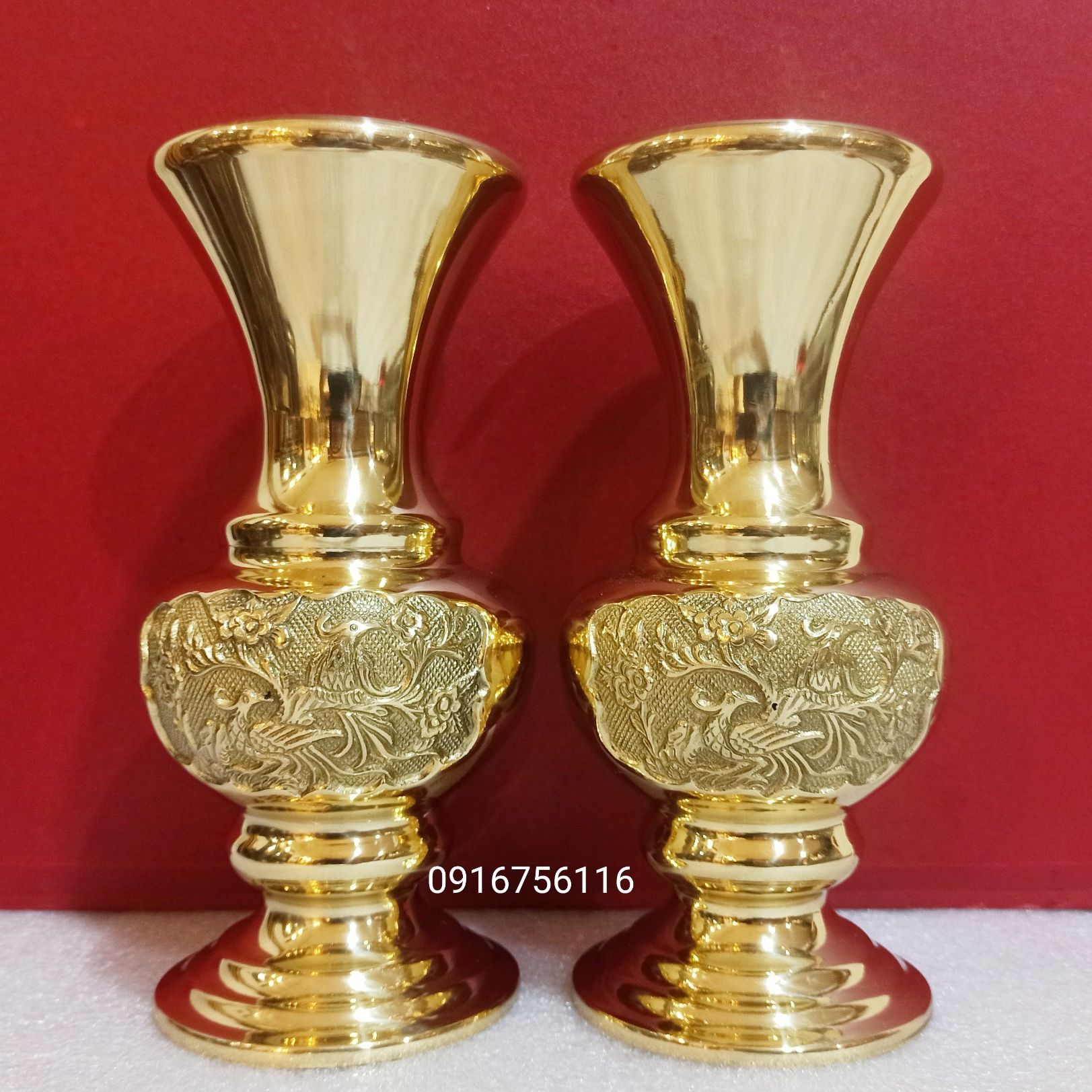 Lọ hoa đồng, bình hoa bằng đồng vàng màu ánh kim sang trọng Đồ đồng Nguyệt Ánh