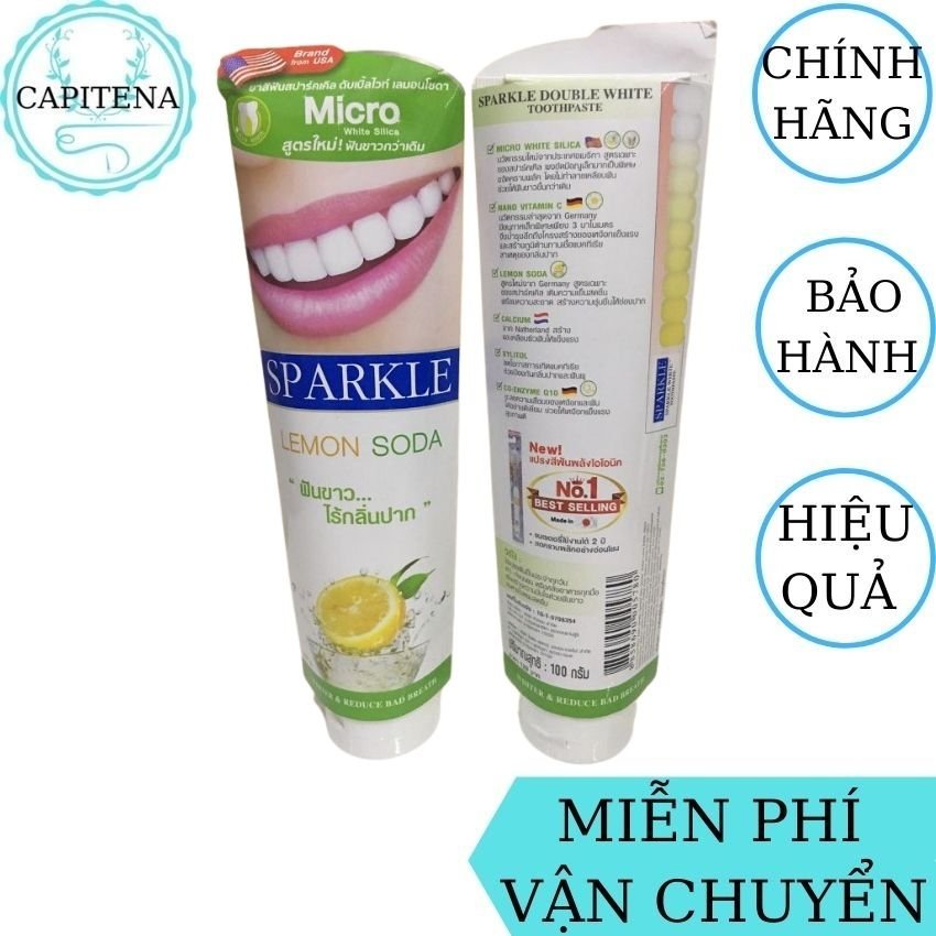 [FreeShip] Kem Đánh Răng Sparkle Thái Lan CAPITENA tẩy sạch các vết ố vàng do coffee, thuốc lá giúp răng trắng sáng, hơi thở thơm mát, diệt sạch vi khuẩn-100g (Lemon Soda)