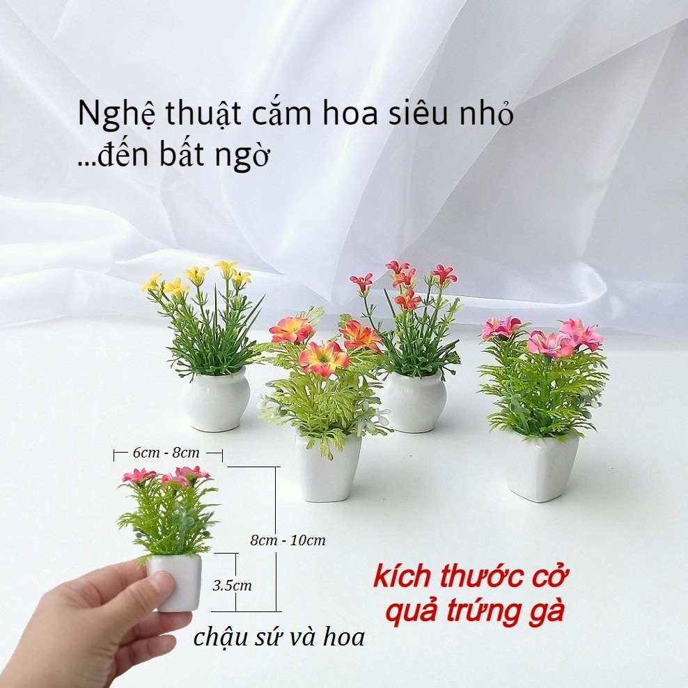 Combo 4 chậu hoa giả RẤT NHỎ xinh xắn trang trí lung linh ( giao 4 màu khác nhau ngẫu nhiên ) hoa trang trí nhỏ