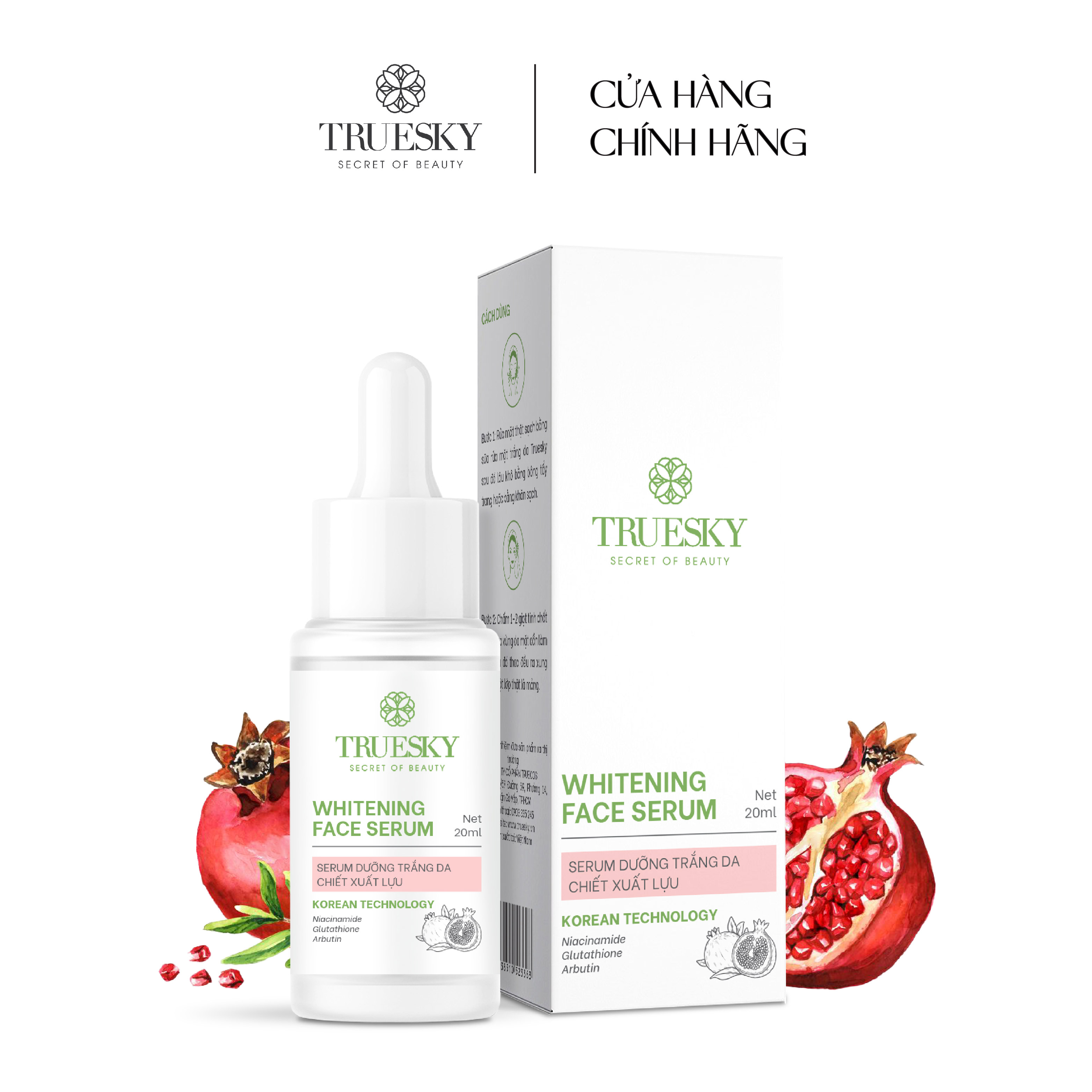 Tinh chất dưỡng trắng và ngăn ngừa lão hoá Truesky Whitening Face Serum chiết xuất quả lựu 20ml