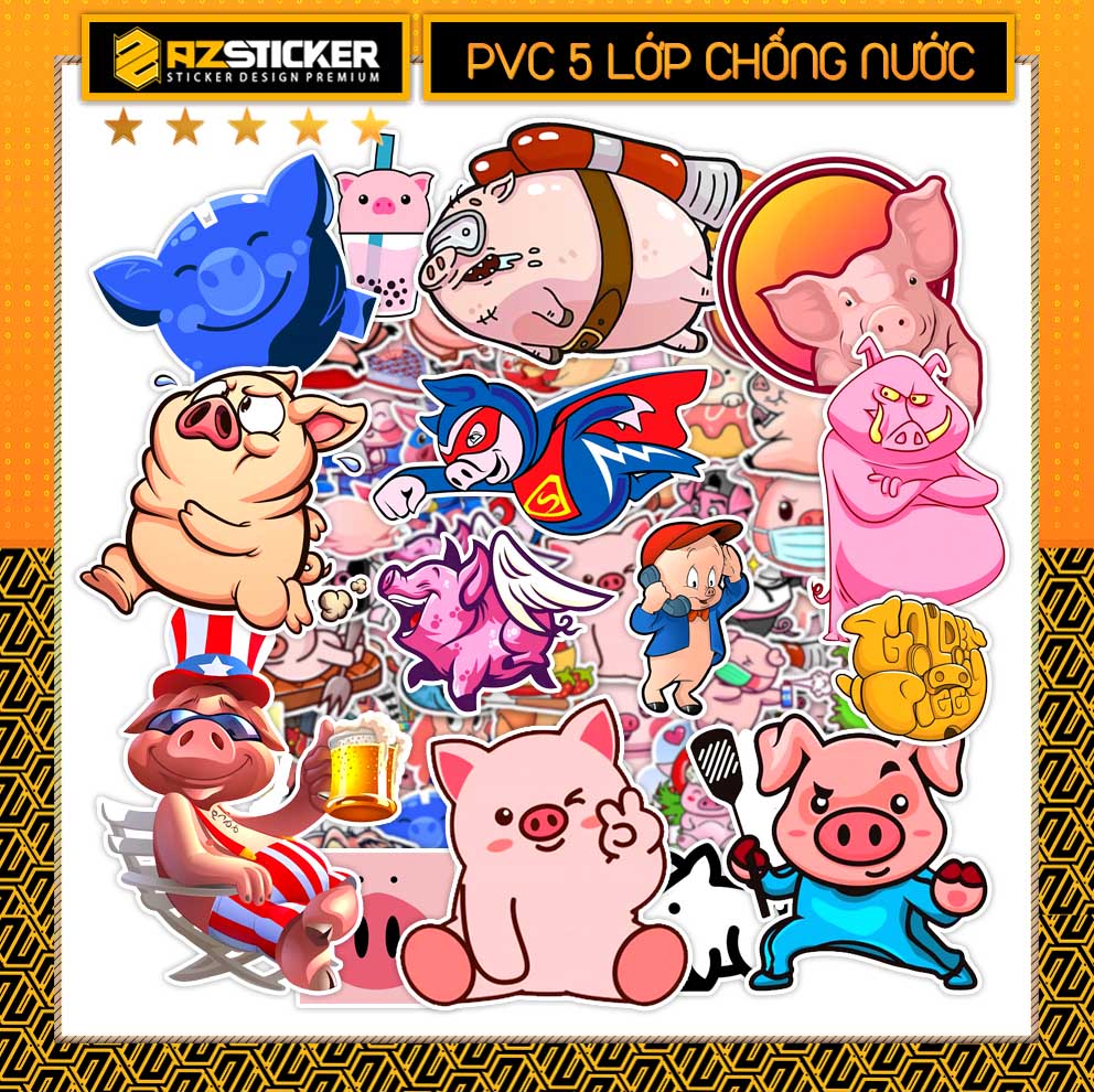 Set Hình Dán Sticker Pig| Hình Dán Laptop , Dán Điện Thoại , Dán Vali , Dán Đàn , Dán Xe Máy ... Chống Thấm Nước