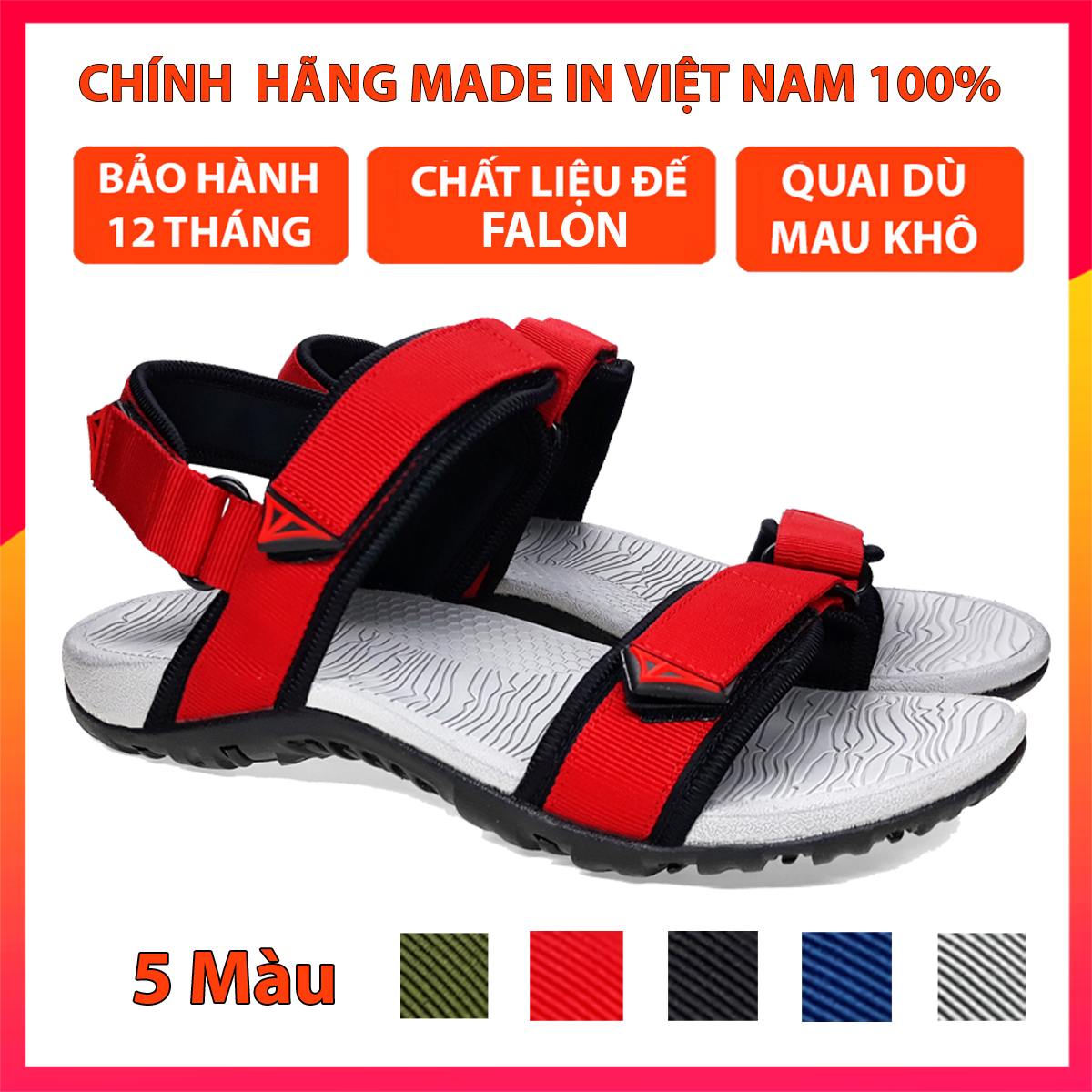 Sandal trẻ em đi học - dép xăng đan nam nữ Việt Thủy đan quai hậu thời trang - màu đỏ