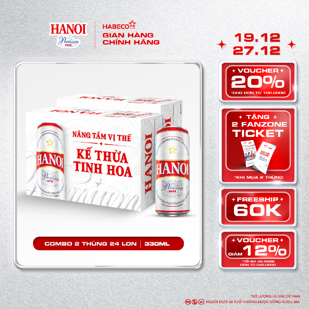  Combo 2 Thùng 24 lon Bia Hanoi Premium  - HABECO  330ml  