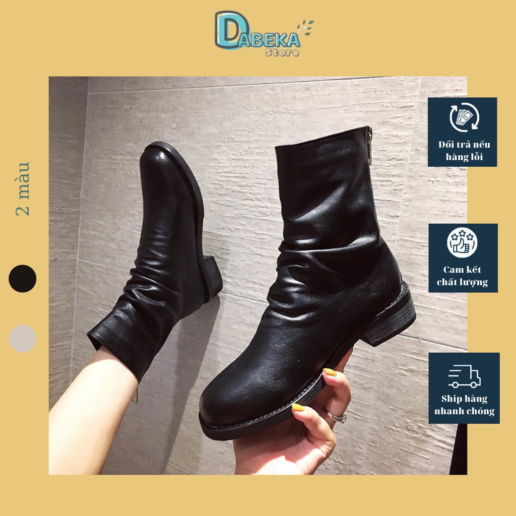 Giày bốt nữ cao cổ da nhăn cao cấp đế cao 3cm - boot cổ lửng trắng đen hot hit - dabeka -g013