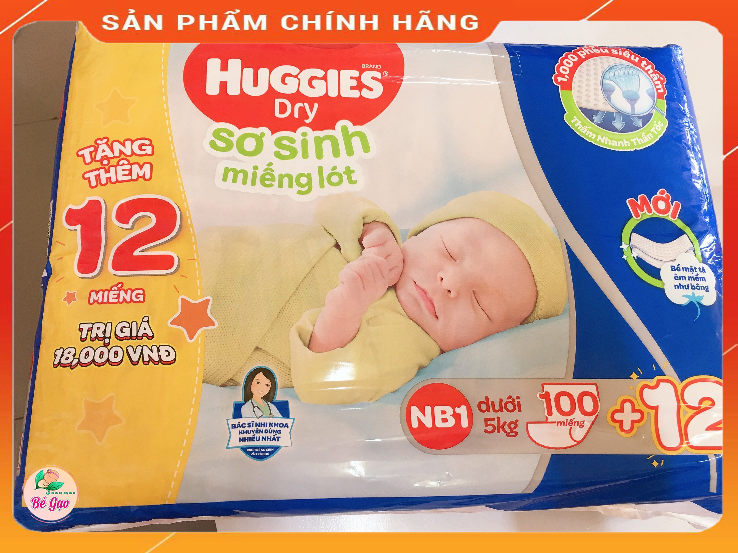 Miếng lót sơ sinh huggies nb1 100 miếng tặng 12 miếng
