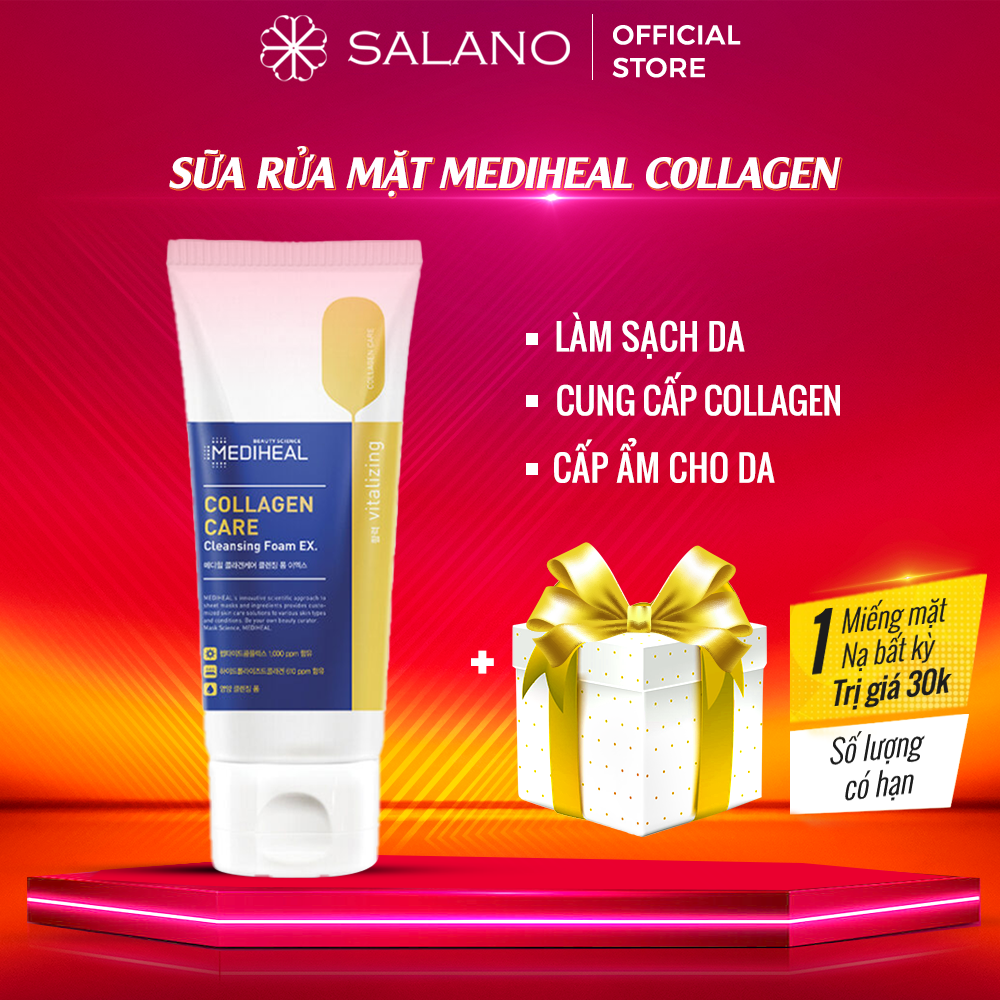 Sữa rửa mặt cho da dầu và mụn dịu nhẹ tạo bọt se khít lỗ chân lông mediheal collagen care salano rmsln26 170ml