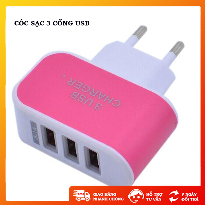 Cốc sạc 3 cổng usb nguồn ra là 5v có thể sạc đồng thời 3 thiết bị nhỏ gọn dễ dàng mang theo - SA0075