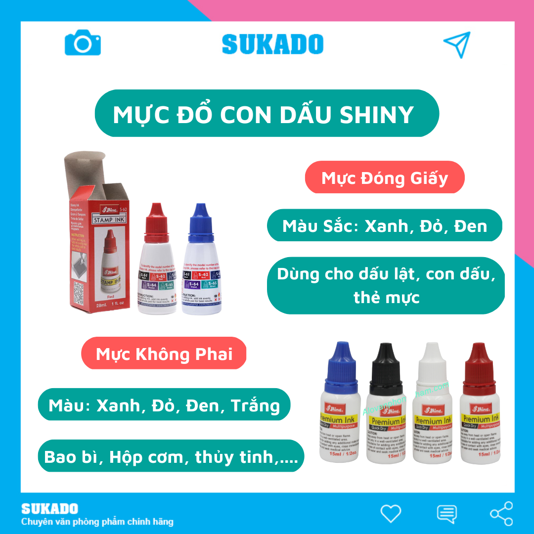 Mực dấu shiny đỏ không phai 28ml - mực con dấu lật, dấu gỗ.. sukado