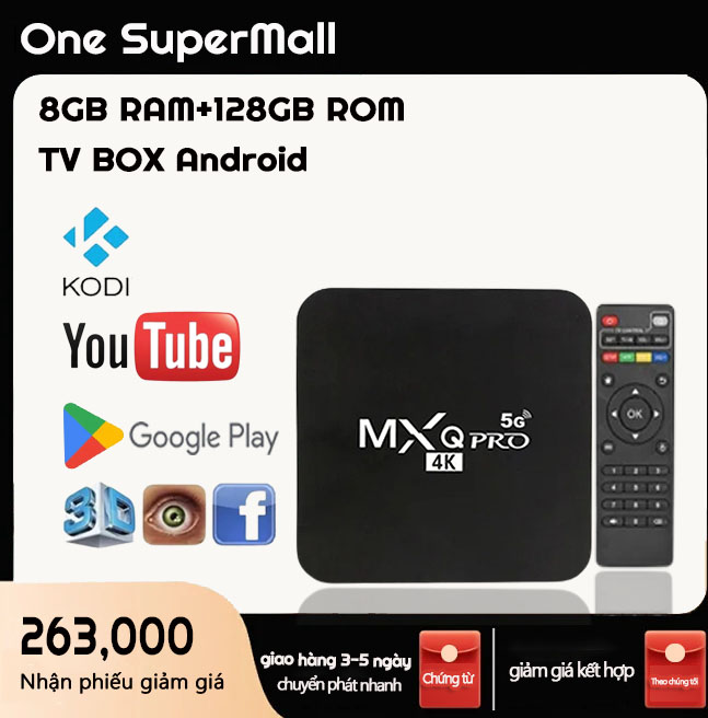 Android TV Box MXQ PRO 4K bản 8G+128GB Tiếng Việt Wifi 5G, Android 11.1 , YouTube, Chorme...vv