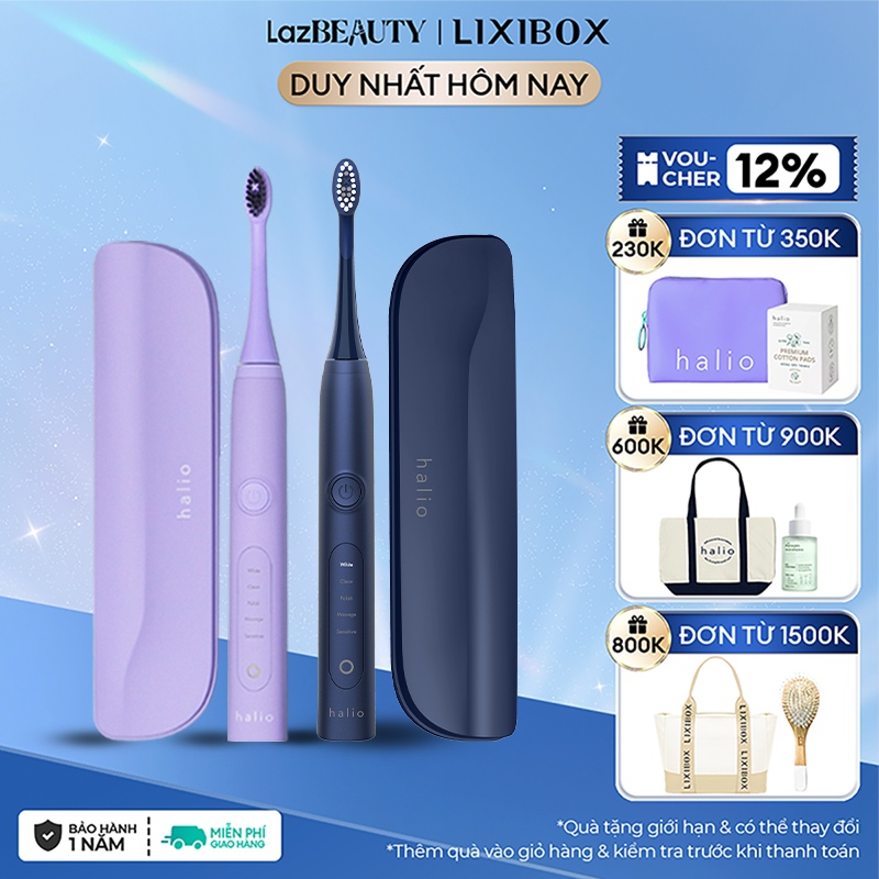 Combo Bàn Chải Điện Làm Trắng Răng Halio Sonic Whitening Electric Toothbrush PRO